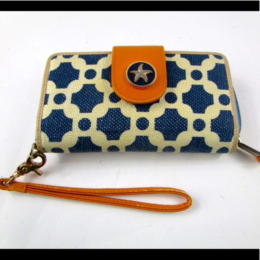 NWOT Spartina 449 Linen and leather wristlet